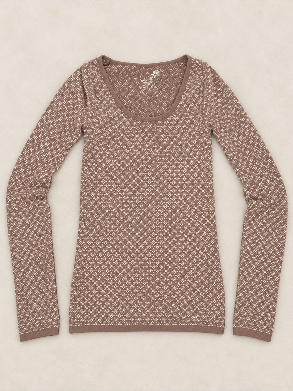 Free People Brown & Cream Printed Long-Sleeve Knit Top Size Medium